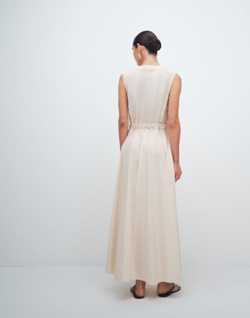 Topshop - Beige utility-maxikjole med V-hals og lynlås foran i krølstof, 4 af 11