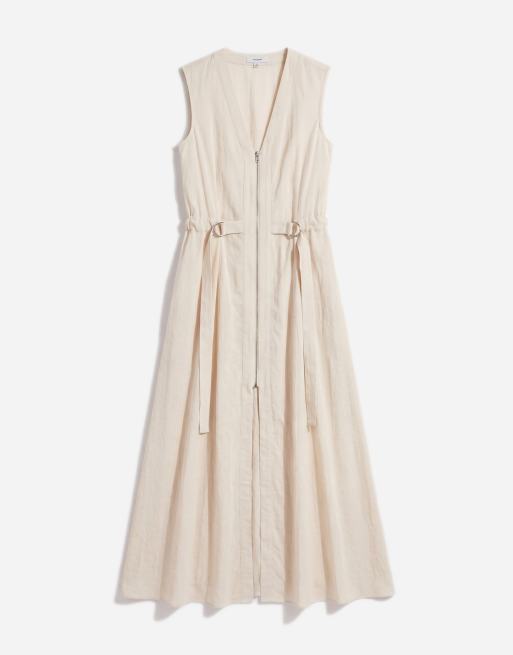 Topshop - Beige utility-maxikjole med V-hals og lynlås foran i krølstof, 5 af 11