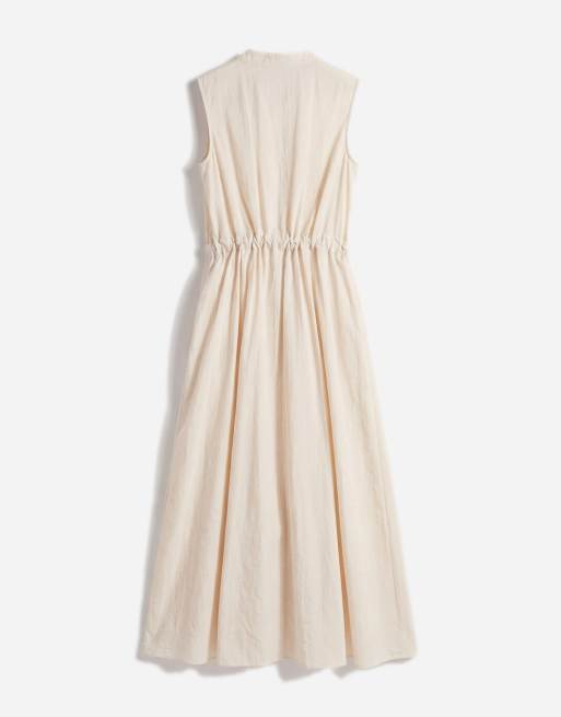 Topshop - Beige utility-maxikjole med V-hals og lynlås foran i krølstof, 6 af 11