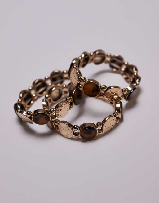 Topshop - Bella - Lot de 3 bracelets - Marron écaille de tortue