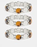 [Topshop] Topshop Bella 3 pack bracelets in silver tone & brown tortoise shell One Size SILVER