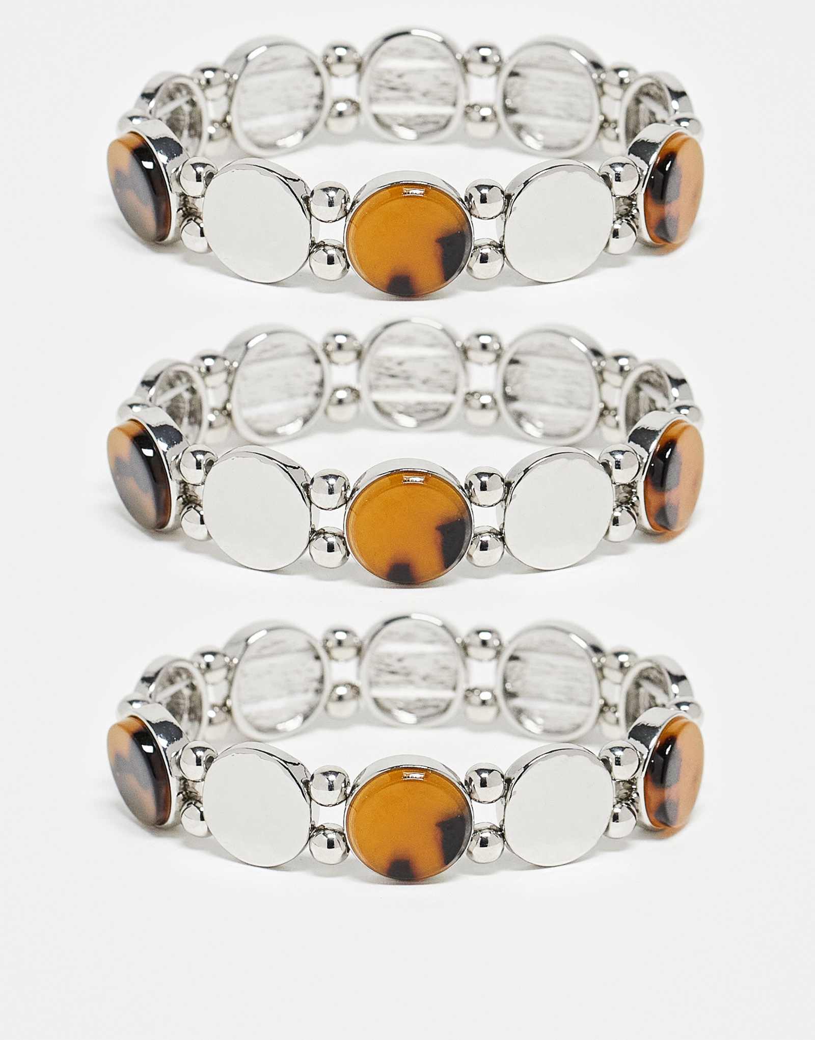 Topshop Bella - 3 комплекта браслетов из серебристого и коричневого черепахового панциря