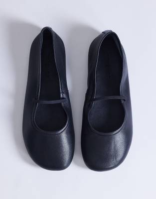 Topshop - Bella - Ballerines en cuir à bout rond - Noir