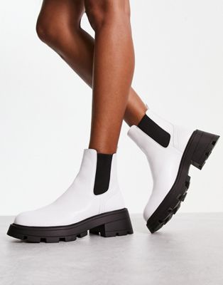Topshop Bella chunky chelsea boot in white