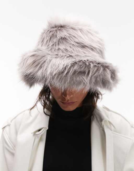 Topshop Bella faux fur bucket hat in gray
