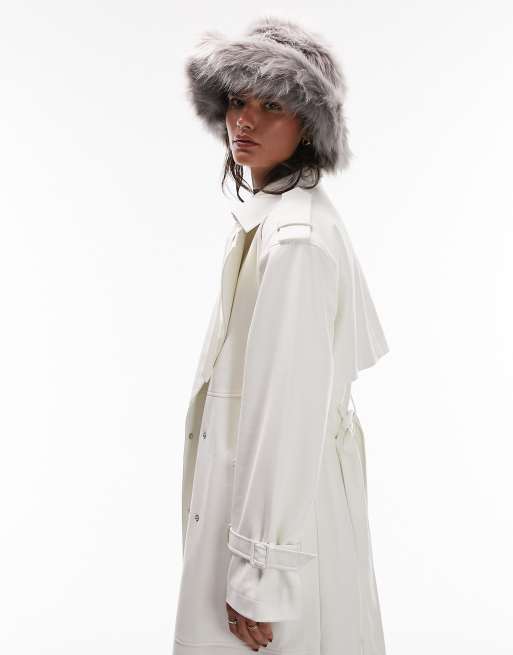Topshop Bella faux fur bucket hat in grey, 4 of 4