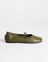 Topshop Bella leather round toe ballet flat in khaki