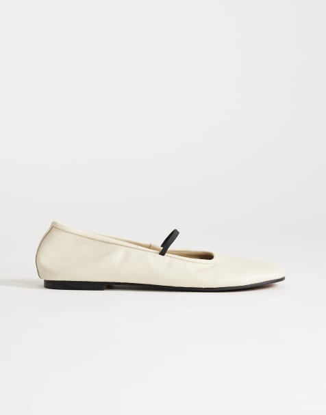Topshop – Bella – Leder-Ballerinas in gebrochenem Weiß mit runder Zehenpartie - view 1