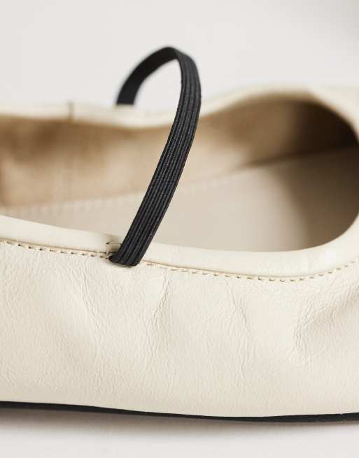 Topshop – Bella – Leder-Ballerinas in gebrochenem Weiß mit runder Zehenpartie, 4 von 4