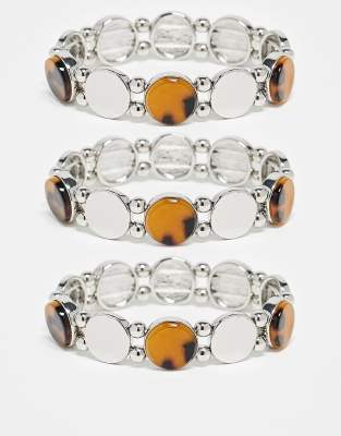 Topshop - Bella - Lot de 3 bracelets - Argenté et marron écaille de tortue