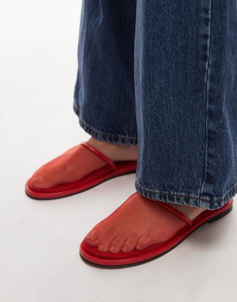 Topshop Bella mesh mules in red - view 1