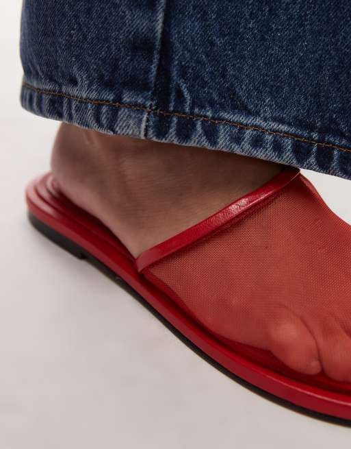 Topshop Bella mesh mules in red, 4 of 4