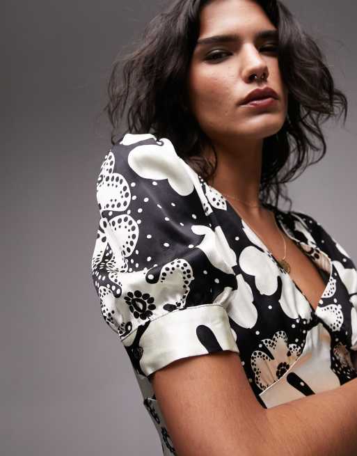 Topshop - Bella - Nette mini jurk in zwart-witte bloemenprint, 3 van 4
