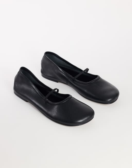 Topshop - Bella - Sorte flade ballerinaer i læder med rund tå, 2 af 4