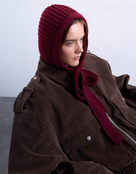 Topshop Bella tie hood in burgundy - view 1