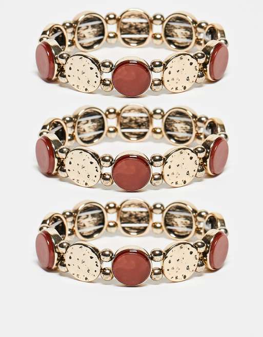 Topshop – Bella – Zestaw 3 bransoletek w bordowym kolorze