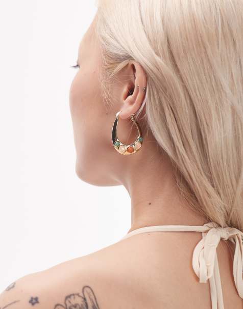 Topshop – Belle – Creolen in Goldoptik mit Halbedelsteinen - view 1