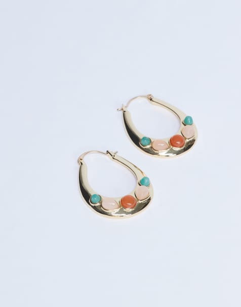 Topshop – Belle – Kolczyki-koła w złotym kolorze z kamieniami półszlachetnymi - view 1