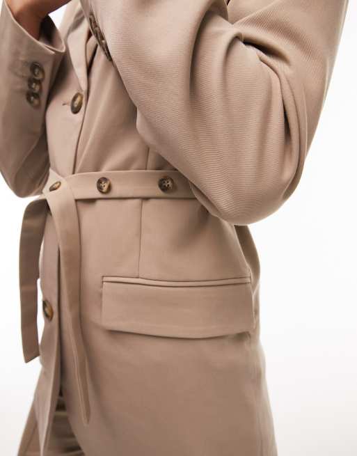 Topshop belted blazer in in tan