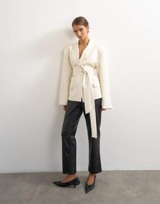 Topshop belted blazer in ivory, 2 of 4