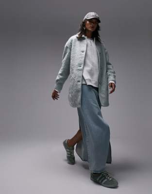 belted brushed shacket in mint-Green
