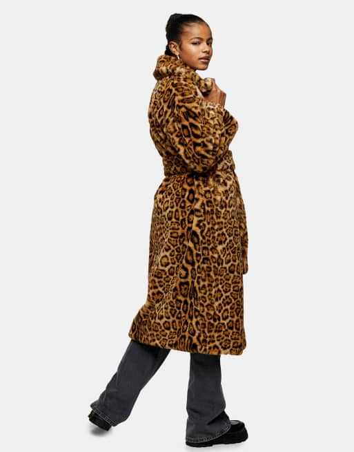 Topshop leopard hotsell faux fur coat