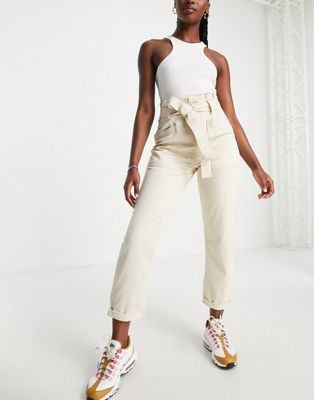 Topshop belted high waisted jeans in ecru - ASOS Price Checker