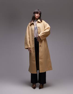 TOPSHOP BELTED LONG LINE FORMAL COAT IN BUTTERMILK-MULTI