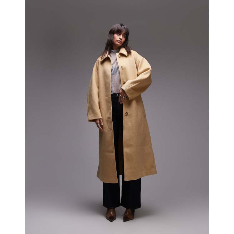 Topshop belted long line formal coat in buttermilk ASOS