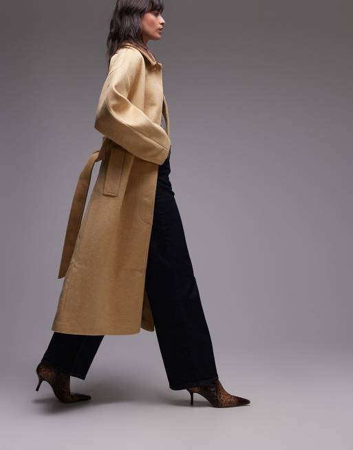 Topshop belted long line formal coat in buttermilk ASOS