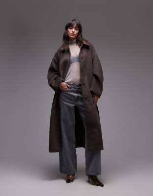 Topshop Belted Long Line Formal Coat In Multi