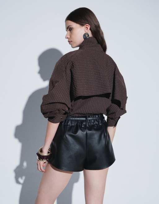 Topshop belted mini faux leather short in black, 5 of 5