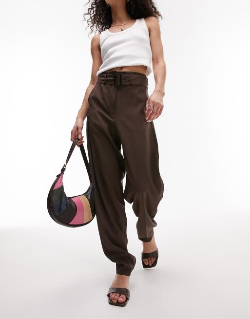 Chocolate, Laundered Linen Belted Trouser