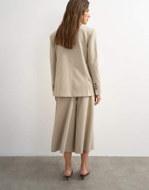 Topshop belted pleated cropped wide leg pants in beige, 4 of 5