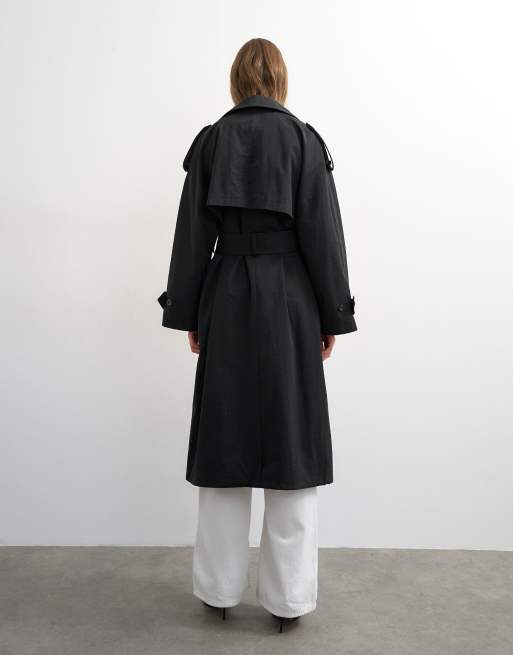 Topshop belted trench coat in black, 4 of 4