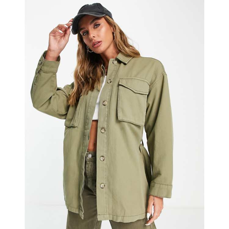 Khaki shirt jacket womens sale