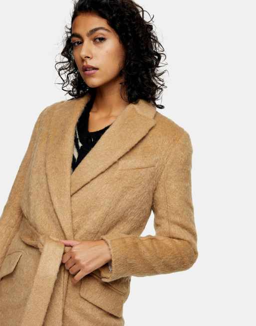 Topshop belted wool coat in camel