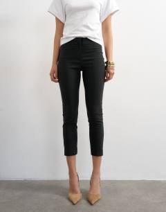 Model wearing Bengaline capri 3/4 length in black