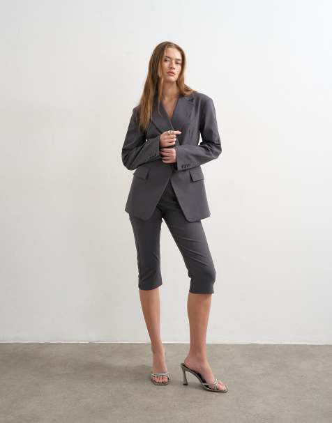 Topshop bengaline capri pants in slate - part of a set - view 1