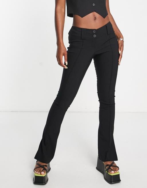 Topshop bengaline double button low rise flare trouser in black