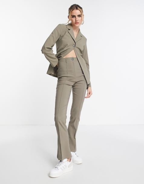 Topshop co-ord bengaline flared trouser in dark olive