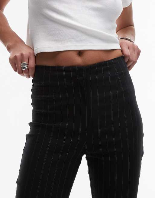 Topshop bengaline pinstripe capri pants in black