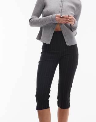 Topshop Topshop bengaline pinstripe capri trouser in black