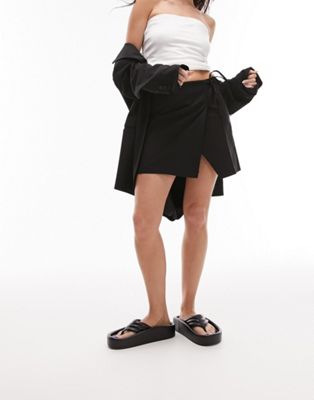 bengaline wrap mini skirt in black