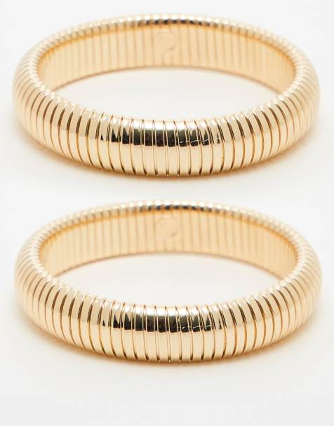 Topshop – Benny – 2er-Pack Snake-Chain-Armreifen in Goldoptik - view 1