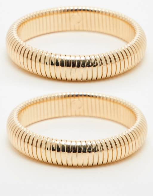 Topshop - Benny - Confezione da 2 bracciali rigidi a catenina stile snake color oro
