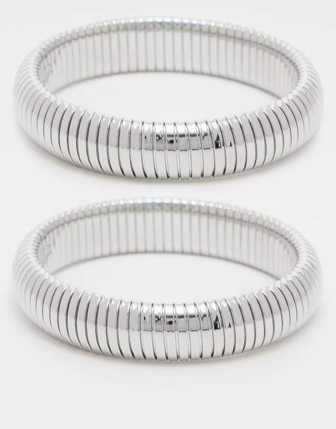 Topshop - Benny - Confezione da 2 bracciali rigidi a catenina stile snake tonalità argento - view 1