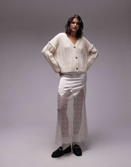 Topshop – Benvit, fluffigt stickad kofta i oversize med v-ringning, 4 av 4