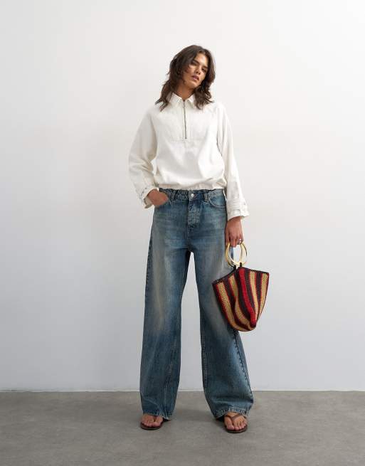 Topshop – Benvit jeansjacka med krage och kort dragkedja, 2 av 4