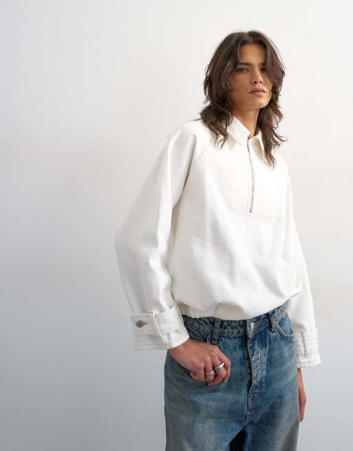 Topshop – Benvit jeansjacka med krage och kort dragkedja, 3 av 4